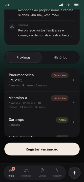 Lista de vacinas com estados: em atraso, para tomar agora e próximas