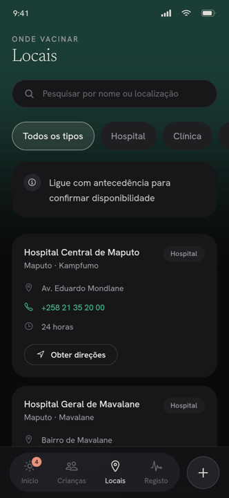 Lista de locais de vacinação por província